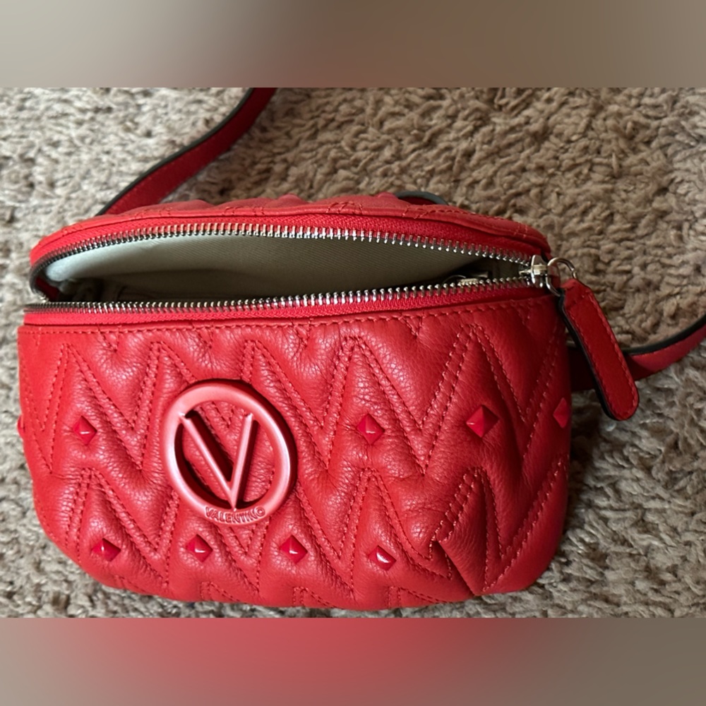 Valentino red studded belt bag